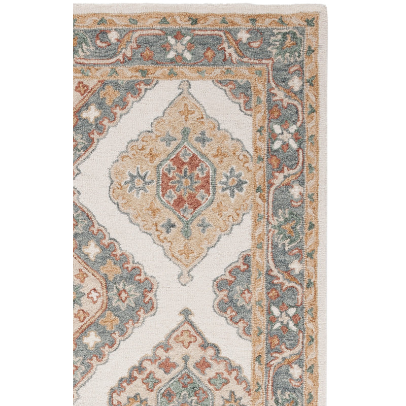 Tapis gris / ivoire / beige en laine / coton touffeté à la main Nels, Rectangle 6 pi x 9 pi