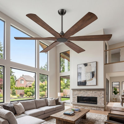 52"/60"/72" Smart Ceiling Fan, 6 Solid Wood Blades, Alexa & Google Voice Control, APP and Remote Control, Quiet Reversible DC Motor, High Airflow Modern Ceiling Fan for Indoor Outdoor Covered Patio