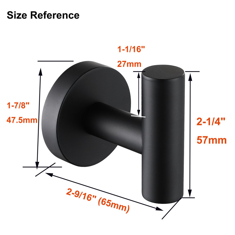 4 Piece Wall Mounted Towel Hook Set, Black