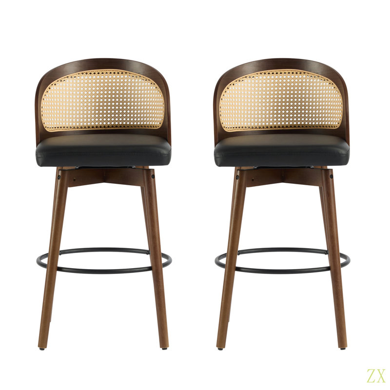 Tabouret de bar d'intérieur en bois Como, avec revêtement, ensemble de 2