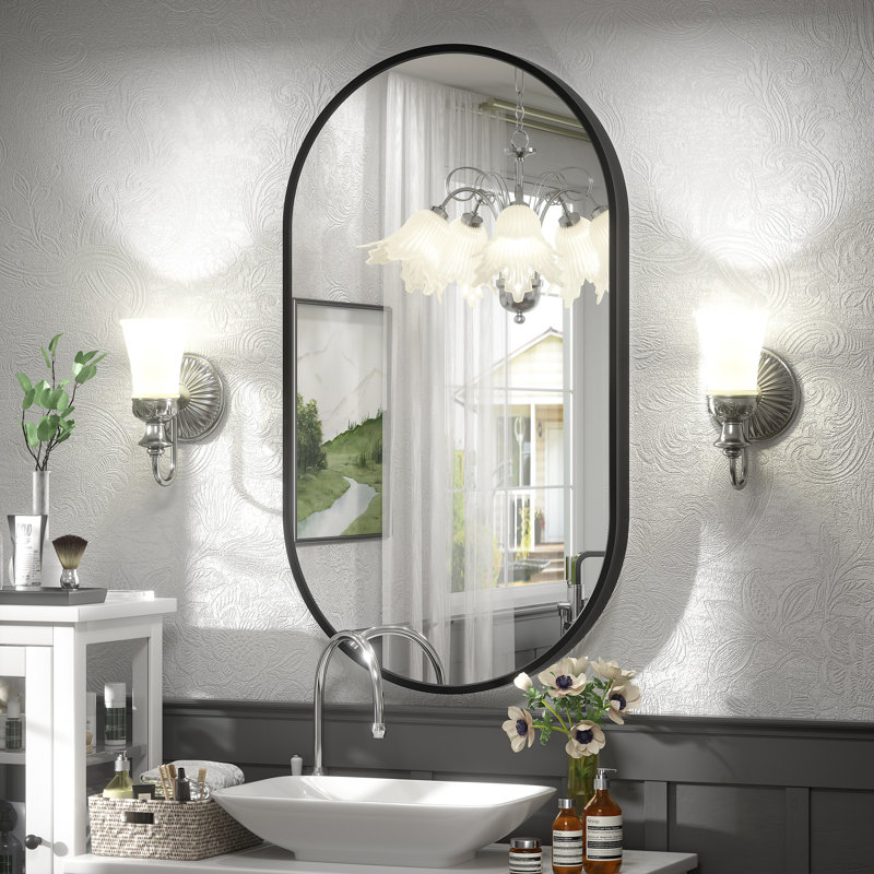 Miroir mural Amara, 36 po x 20 po, Noir mat