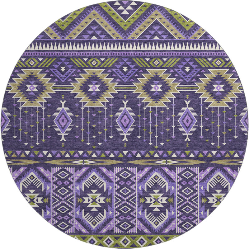 Premium Machine Washable Xamiera AMF1851 Aztec Rug, Round 8'