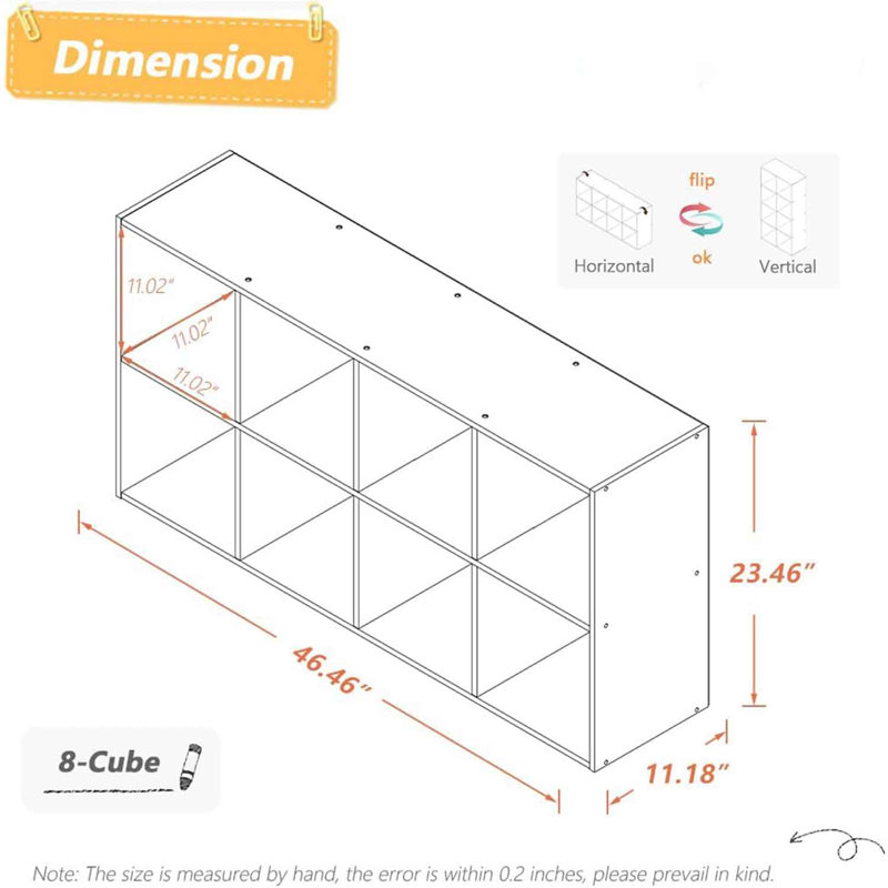 8 Cube Organizer Bookcase - Fabric Storage Bins Container, Open Shelf Simple Compartments Bookshelf, Oak
