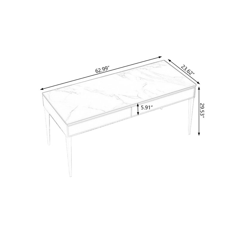 62.99" Coffee+Black Rectangular Sintered Stone+Manufactured Wood+Carbon Steel desks, 5.91" H x 62.99" W x 23.62" D