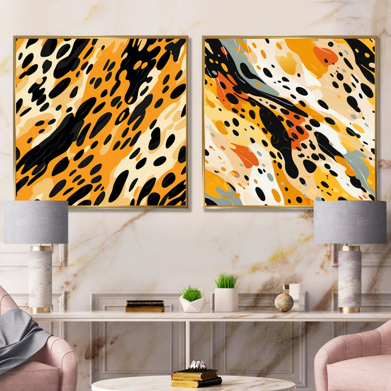 Dailani - Ensemble de 2 décorations murales abstraites, Encadrement doré, H 30 po x l 61 po x P 1 po