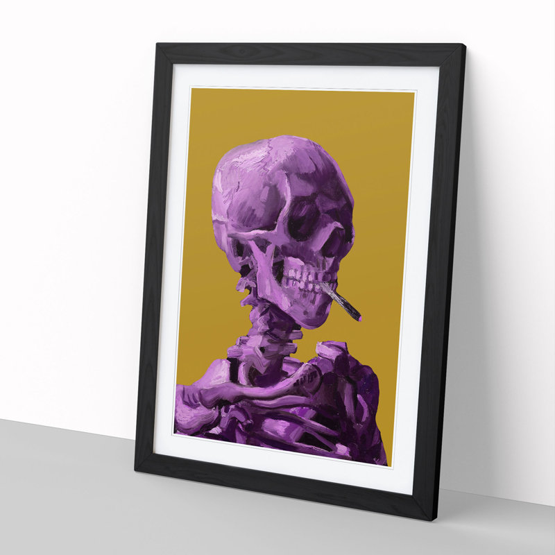 Purple Skull Of A Skeleton With Cigarette by Vincent Van Gogh - Single Picture Frame Print on Wood, 48cm H x 36cm W x 2cm D