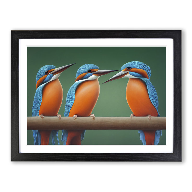 Welcoming Kingfisher Birds - Framed Print, Black Framed, 46cm H x 64cm W x 2cm D