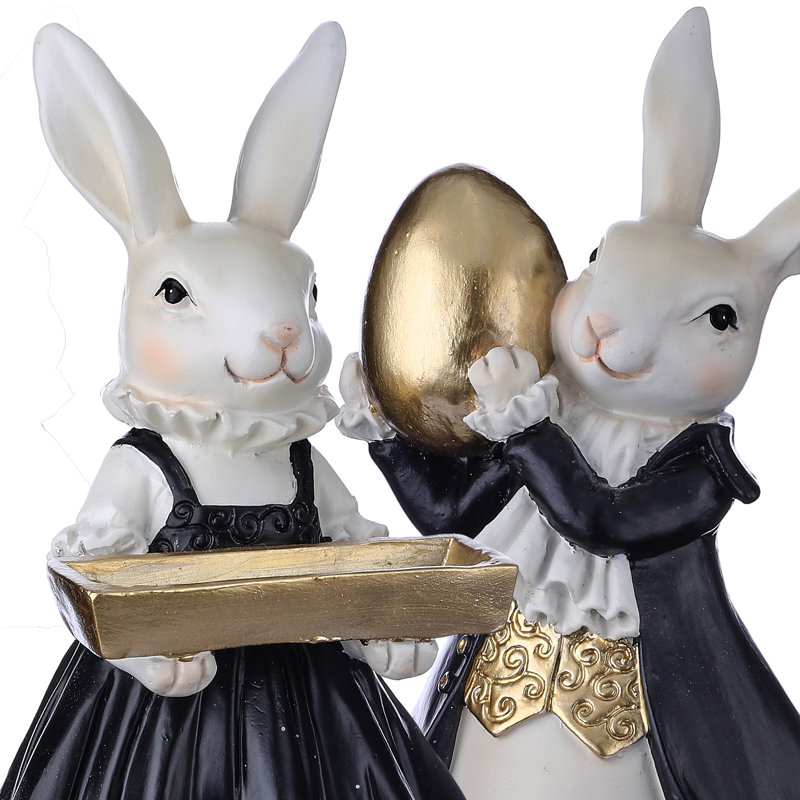 Lapin en résine 8 po avec œuf et plateau