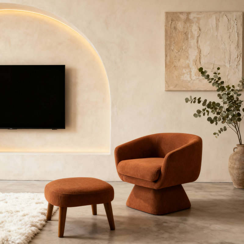 Stylish Upholstered Reading Chair With Ottoman Enhances Small Space Charm Ideal For Leisure Time, Orange
