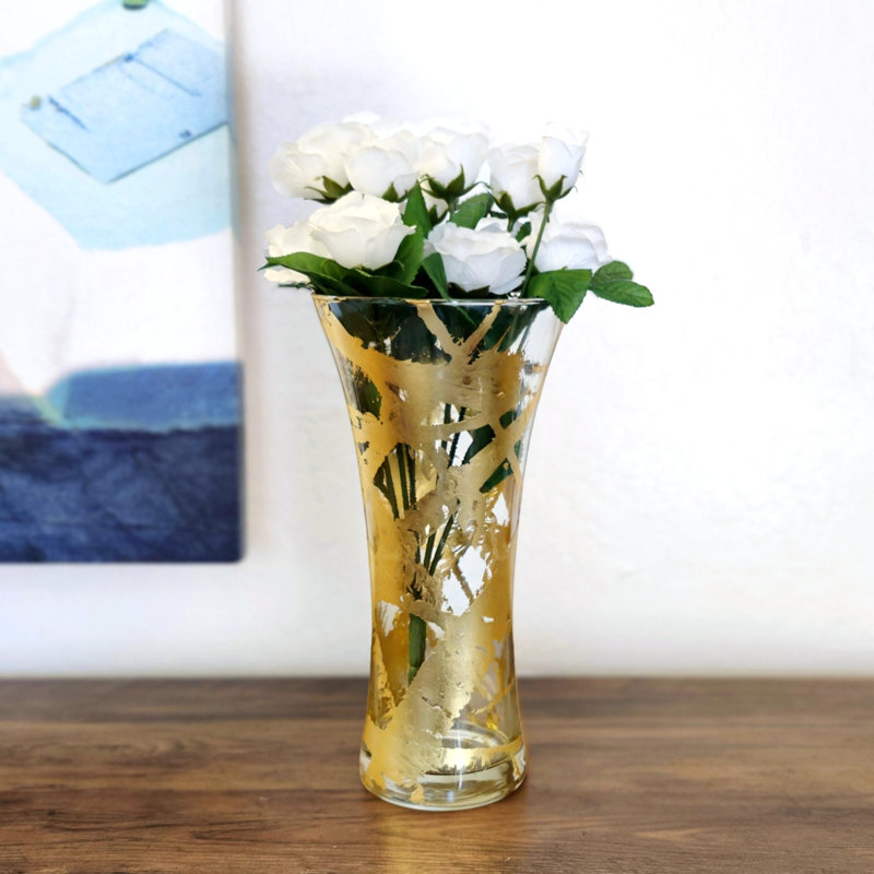 Vase en verre doré massif, Hauteur totale - 11,75 po, Transparent / Doré