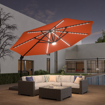 Parasol extérieur en porte-à-faux à DEL 11 pi avec base et support en aluminium pour patio