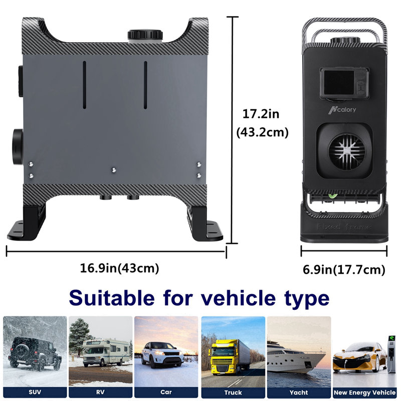 Chauffage diesel de 8 kW avec socle amÃ©liorÃ©, chauffage portable tout-en-un au gaz 12 V/24 V avec commande via application Bluetooth, support de fixation