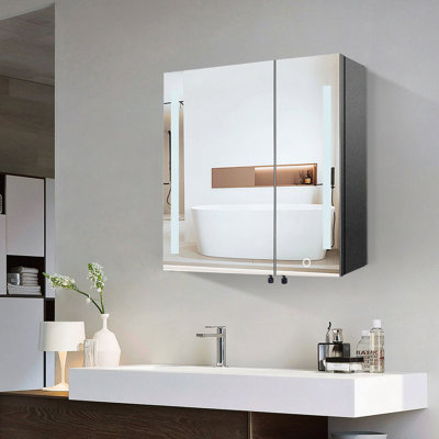 Surface de l'armoire à pharmacie 30x26 pouces avec miroir à DEL noir, désembueur, antibuée, lumières à intensité variable