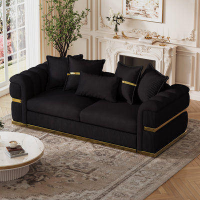 85.5" Modern Glam 3 Seat Sofa with Deep Seats Wide Arms and Gold Accents