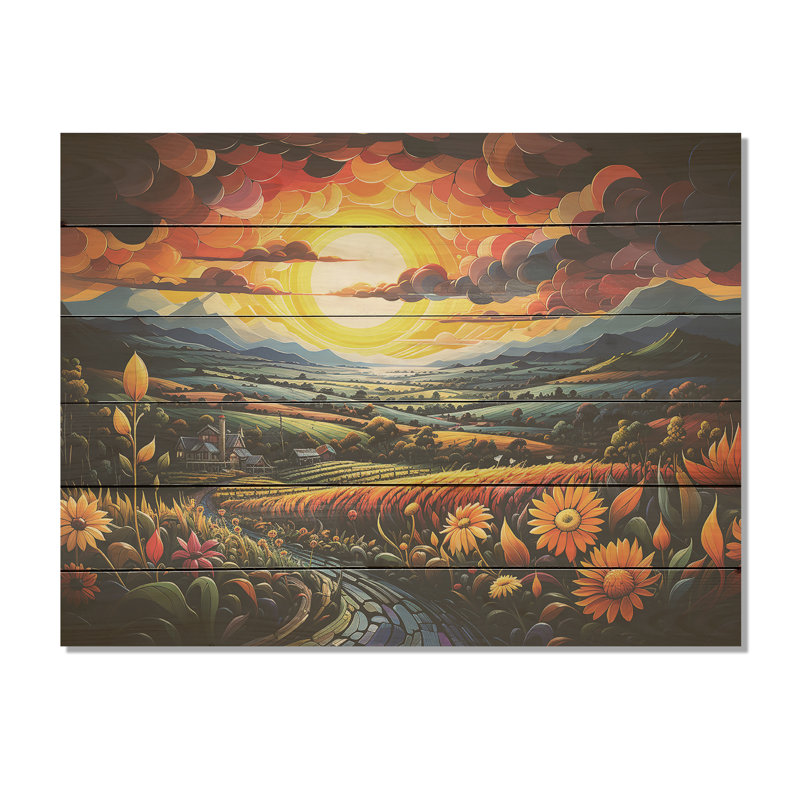 Whimsical Magical Fields - Farm Wood Wall Art On Natural Pine Wood, 10" H x 20" W