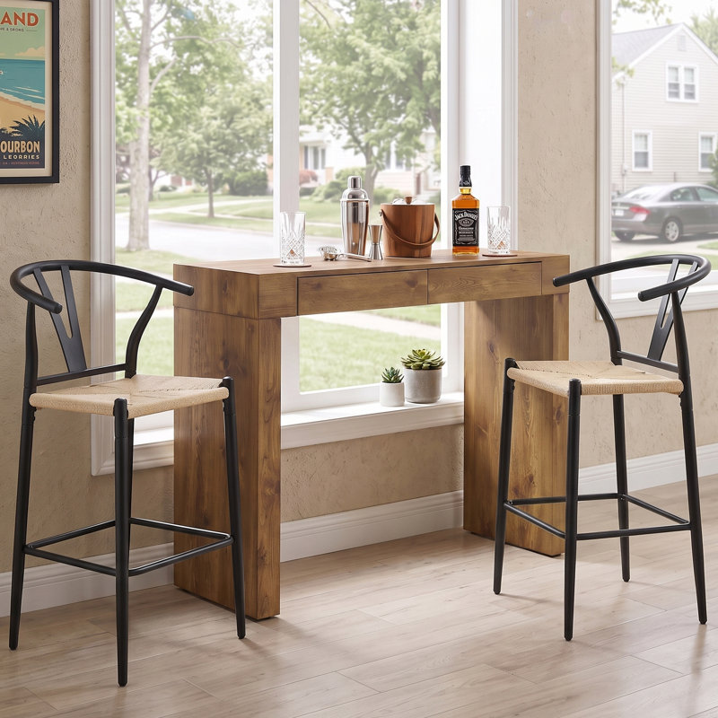 Ensemble de table de pub 3 pièces avec table de bar rectangulaire de 50 po et 2 tabourets de bar en corde de chanvre tissés à la main