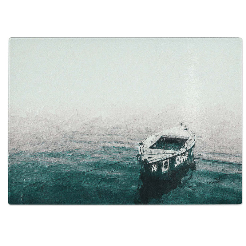 Tempered Glass Boat Upon Granges River in India Chopping Board, 39 cm W x 28.5 cm L