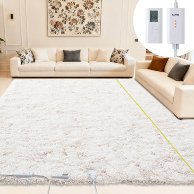 Electric Heated Floor Mat – 5x7 ft Beige, 6 Temp Settings, RF Remote, 10H Auto-Off, Washable & Energy-Saving – Soft Carpet for Bedroom, Living Room, Office