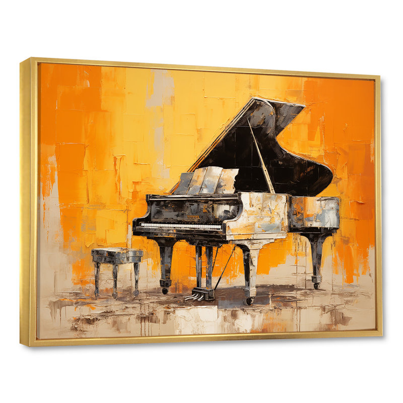 Impression sur toile, "Orange Piano Modernist Melody", Cadre flottant doré, H 30 po x l 40 po x P 1,5 po