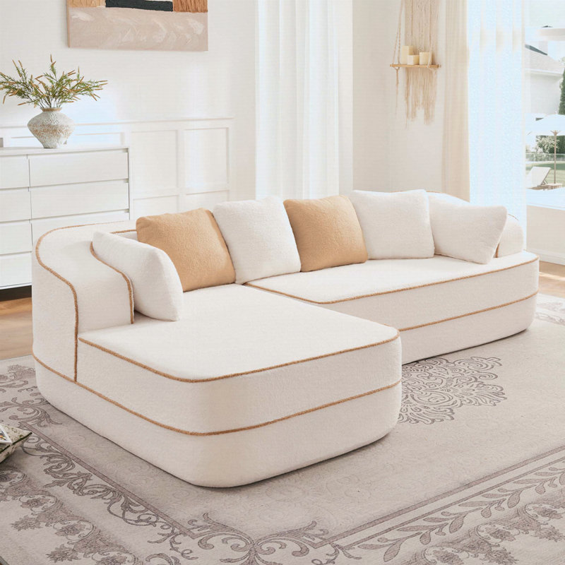 Canapé de 106 po en tissu pelucheux sans assemblage à densité élevée de 106 po, conception contrastée, canapé moelleux et confortable avec méridienne en L