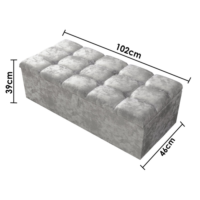 Alaxander 102cm Wide Rectangle Geometric Standard Ottoman with Storage, Silver