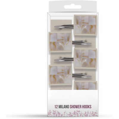 Milano Decorative Shower Curtain Hooks - Set Of 12 Shower Curtain Rings For Bathroom Shower - Shower Hooks For Shower Curtain Finished In Modern Mother Of Pearl