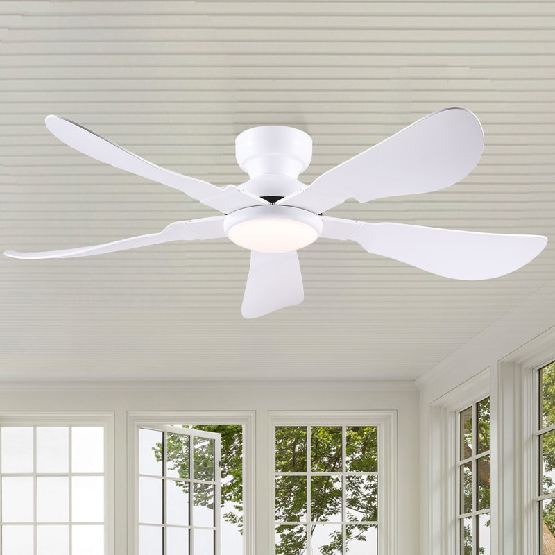 52" Flush Mount Low Profile Ceiling Fan With Light And Remote/app Control, 52" Wide, White