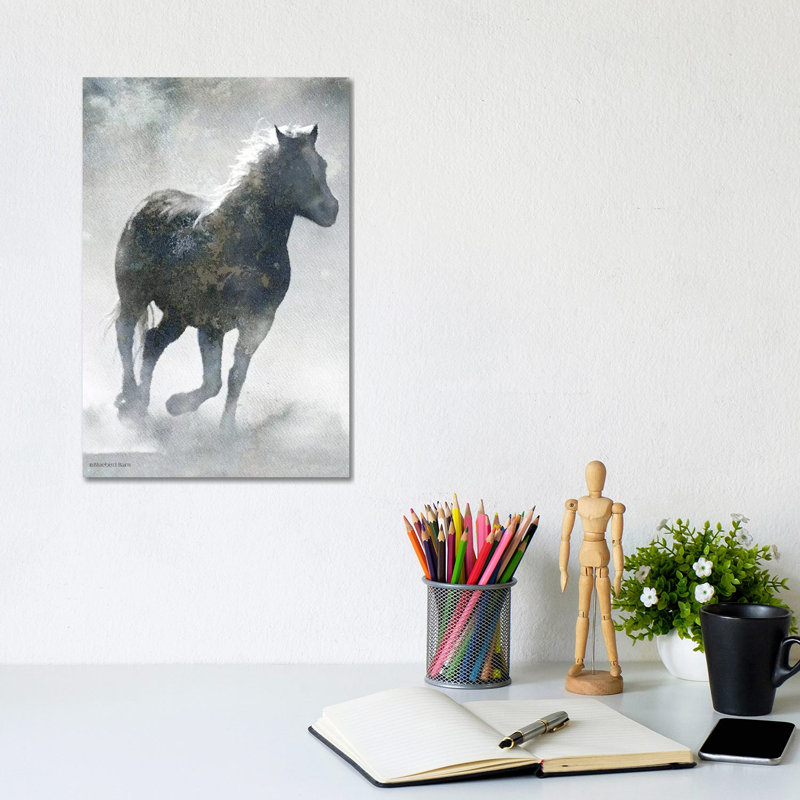 Textured Dark Running Horse by Bluebird Barn - Wrapped Canvas Painting, 20.32 cm H x 30.48 cm W