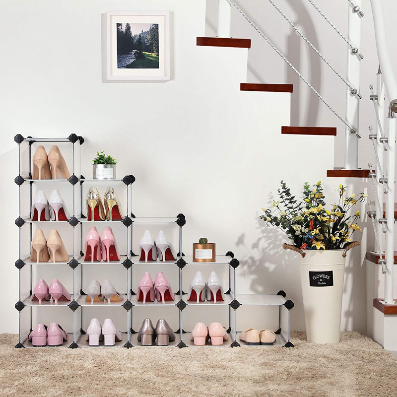 16 Pair Stackable Shoe Rack, White