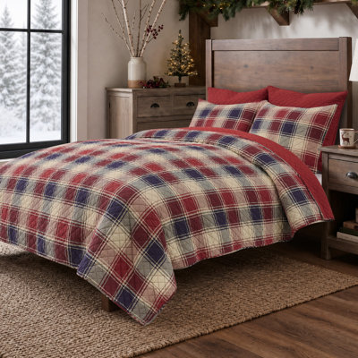 Greenland Home Fashions Nicholas Plaid Blue 3-Piece Quilt Set