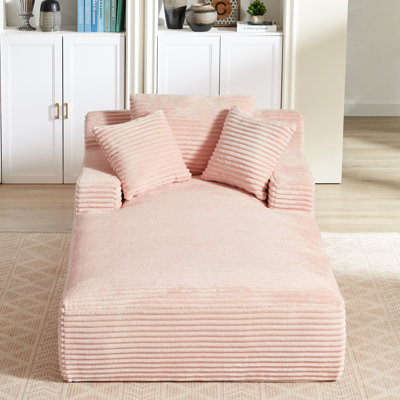 Méridienne intérieure surdimensionnée en velours côtelé rose moderne, canapé ergonomique, coussin à ressorts, sans assemblage, chaise longue polyvalente