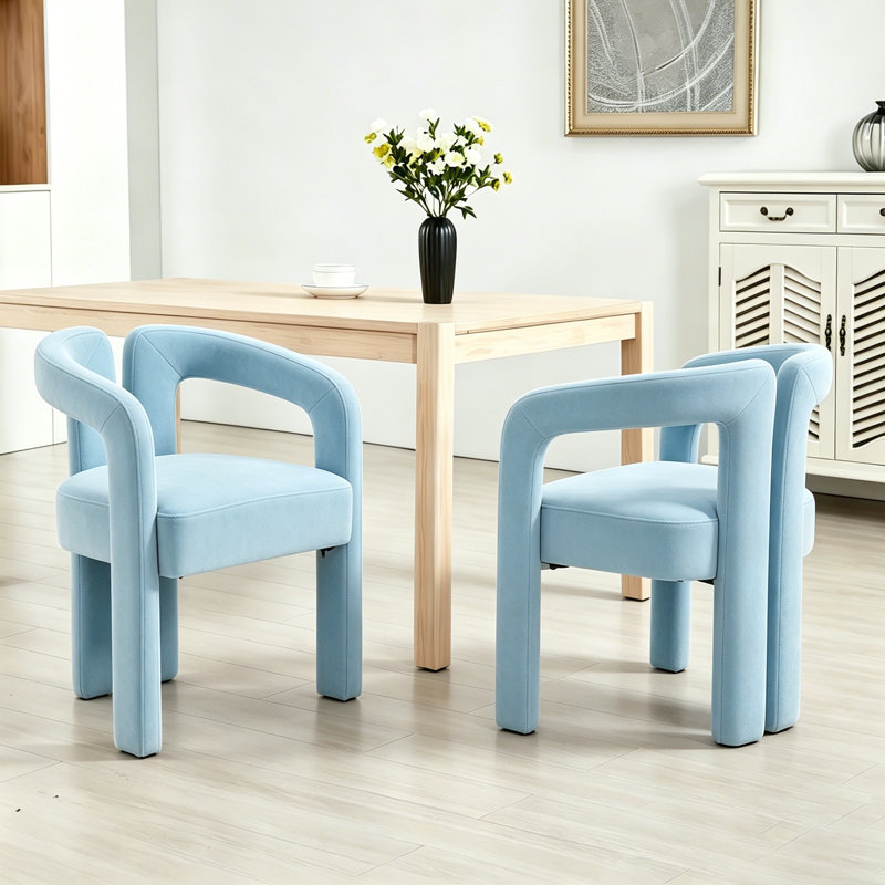 Velvet Fabric Tubular Edge Seating Set (2 pieces), a modern-style upholstered dining chair with cushion decoration, Blue, 2