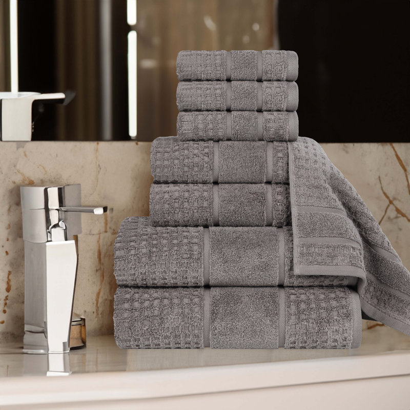 Hisela Zero Twist Cotton Solid Waffle Honeycomb Plush Soft Absorbent Medium Weight Assorted Towel Set, Charcoal