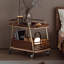 Chariot de service mobile double couche creux en bois de frêne blanc de style Wabi-Sabi, 26,77 pouces, avec cadre en métal et roues universelles silencieuses