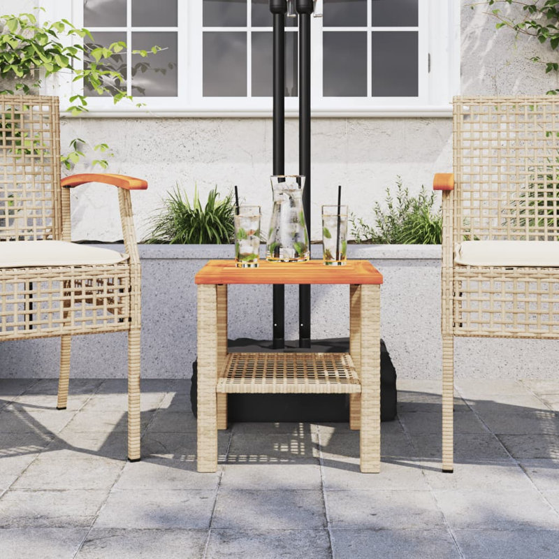 Bay Isle Home? Patio Table Poly Rattan Acacia Wood, Beige and brown