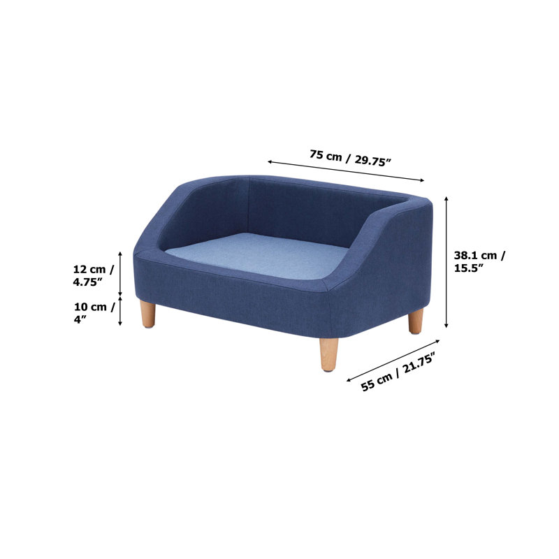 Small Navy Linen Upholstered Elevated Pet Sofa