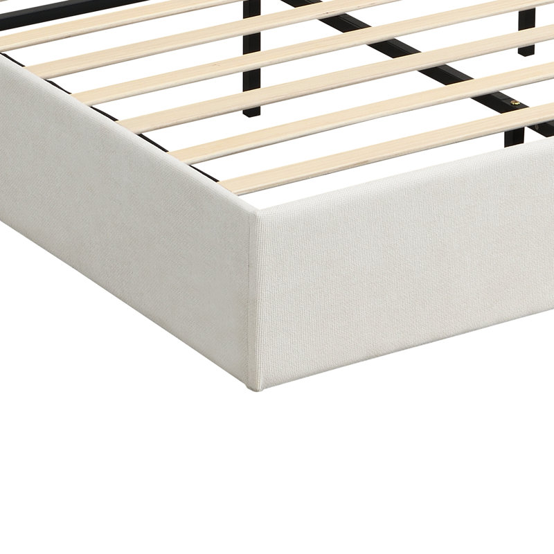 King High Headboard Chenille Upholstered Platform Bed, Floor Standing Bed Frame with 12-Slat Support, No Box Spring Needed