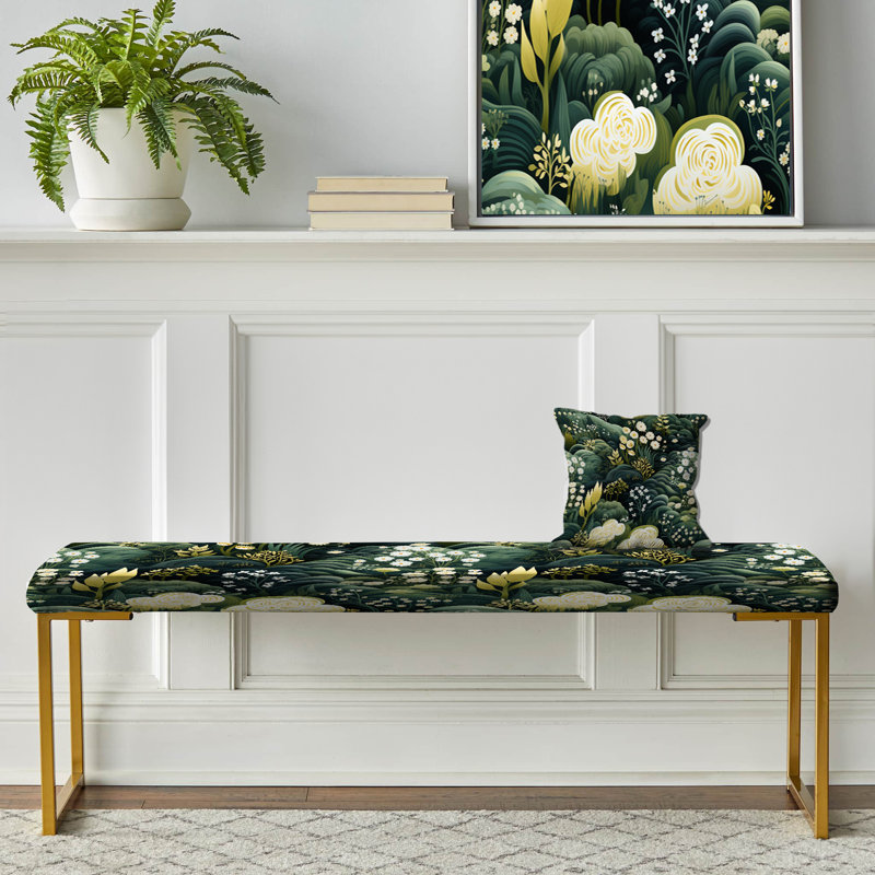 Green Forest Botanical Pattern - Botanical Upholstered Gold Bench