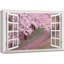 Fenêtre décor de cerisier rose / fleur de sakura au printemps - impression sur toile tendue-98466558