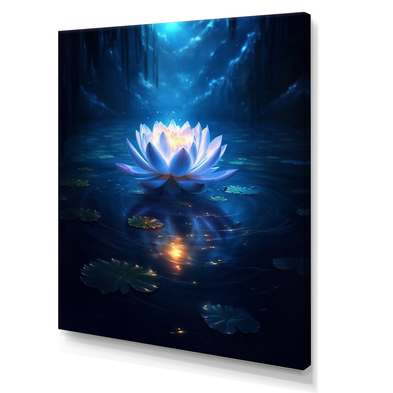 «Blossoming White Lotus In Blue Moon Pond», reproduction sur toile, Toile tendue, H 32 po x l 24 po