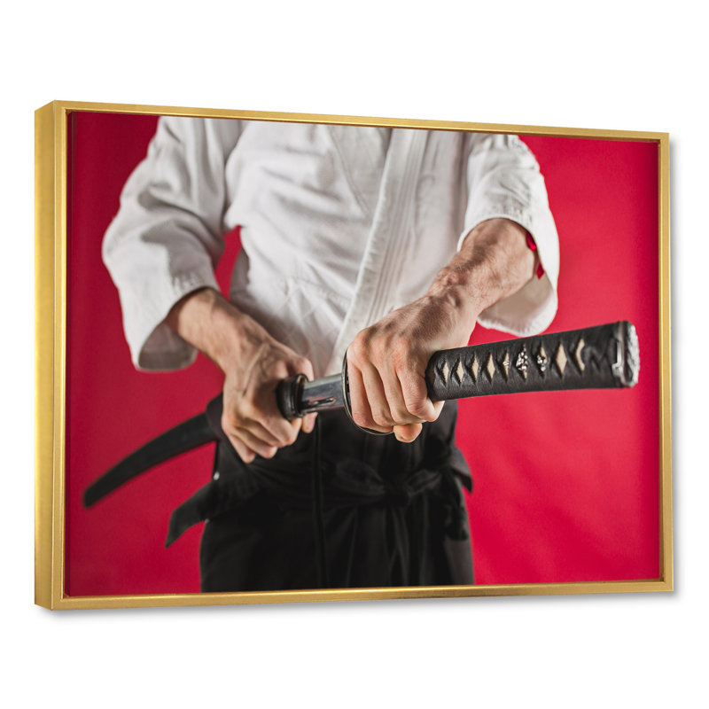 " Man Training Aikido Martial Arts Studio " Ink Print, Gold Floater Framed, 12" H x 20" W x 1" D