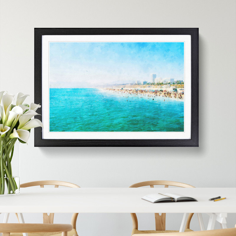 Santa Monica Beach Vol.1 - Picture Frame Graphic Art, 36cm H x 48cm W x 2cm D, Black Framed