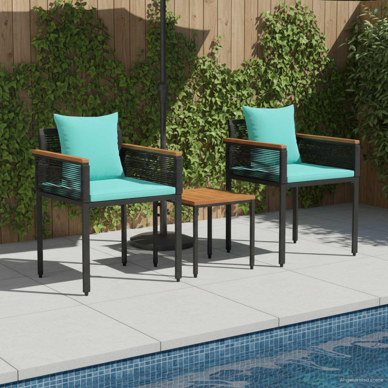  Outdoor Furniture Set With Cushion PE Rattan Seating Patio Arrangement, Turquoise, Black