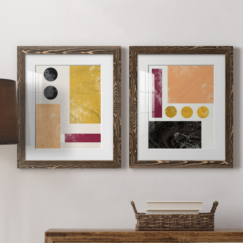 Essie Abstract I - Ensemble de 2 reproductions d'art, Blanc, H 20 po x l 17 po x P 1 po, Papier, cadre noyer