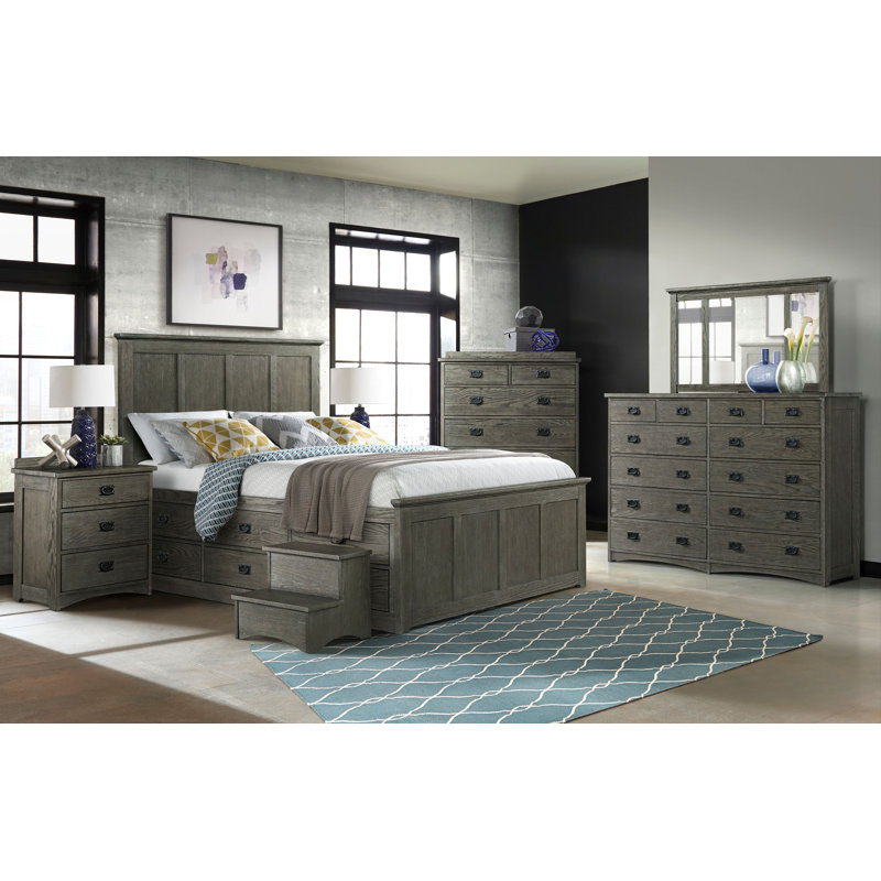 Iskender 6-Drawer Chest with Door, Black/Dark Gray