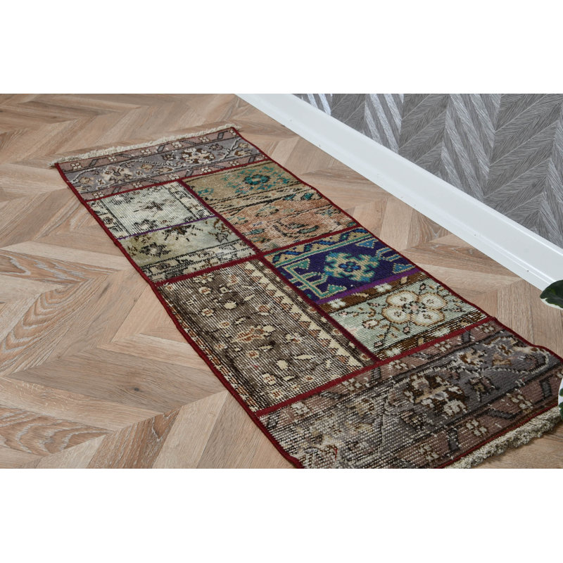 Handmade Vintage Turkish Patchwork Rug With Boho Decor Perfect For Entryway Or As A Modern Accent Mat In Unique Home Decor