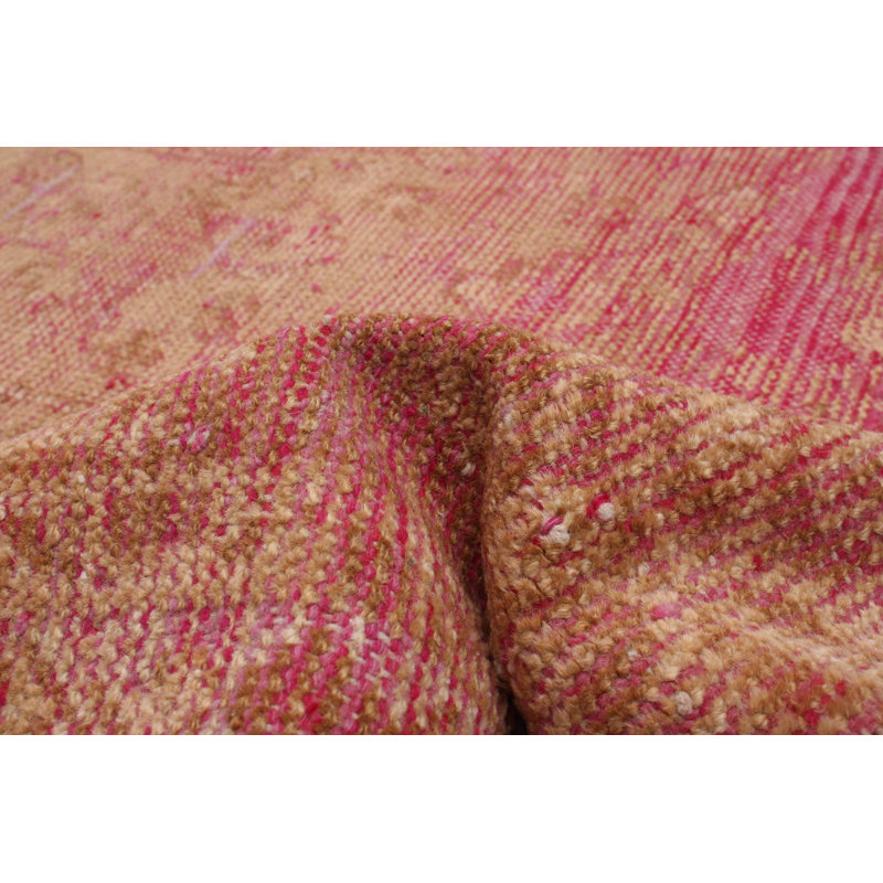 Tapis rose en laine de conception unique 6 pi 2 po x 8 pi 3 po Husnain