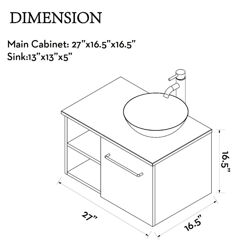 Marleni 28 " W Wall Mounted 1 Single Vanity Bathroom Vanity With Tempered Glass Top