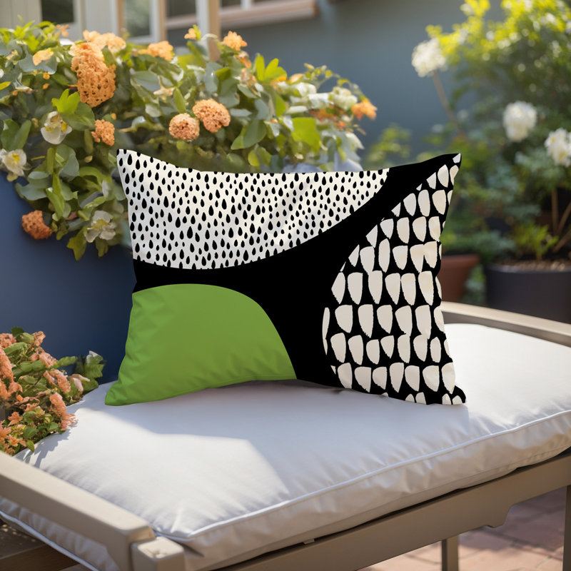 Coussin lombaire réversible intérieur / extérieur Vikka, H 14 po x l 20 po, Chartreuse / noir / blanc cassé