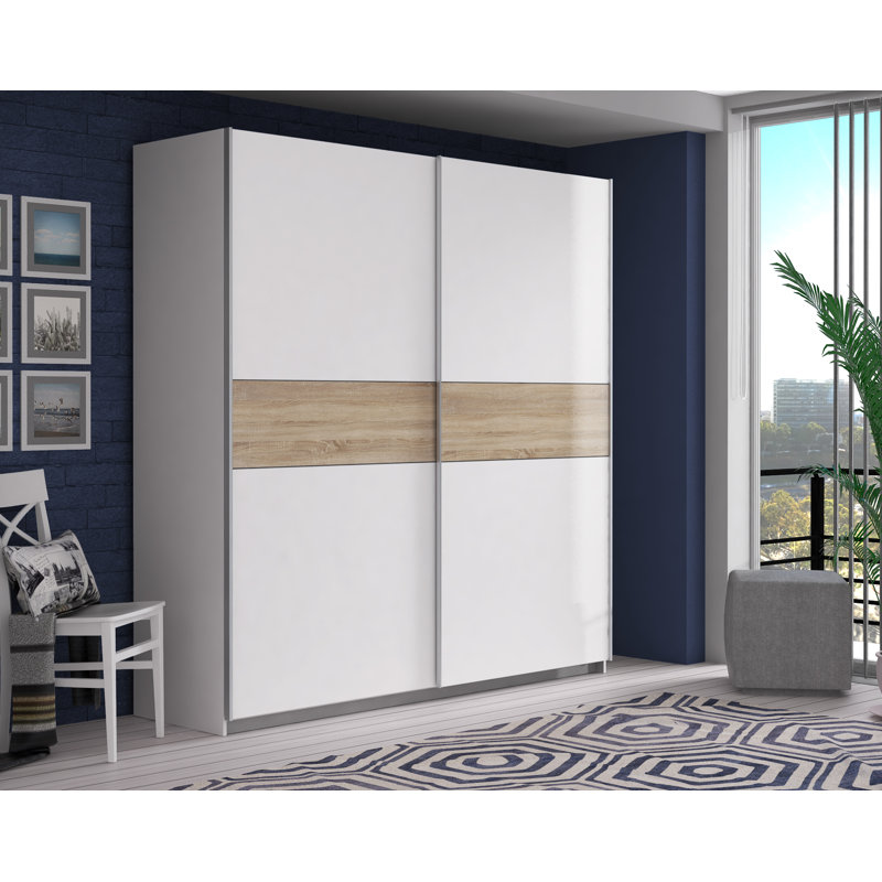 Arnaud 2 Door Manufactured Wood Wardrobe, White/Beige, 210cm H x 200cm W x 61cm D